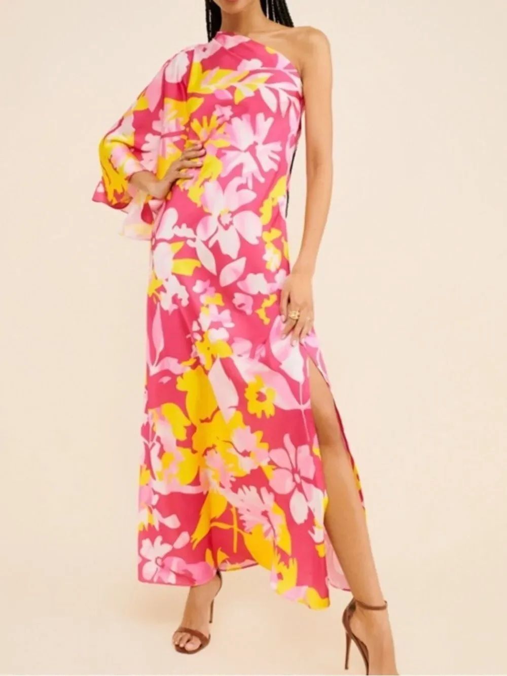 Anthropologie Mandira Wirk Vibrant Floral One Shoulder Gown
jj23